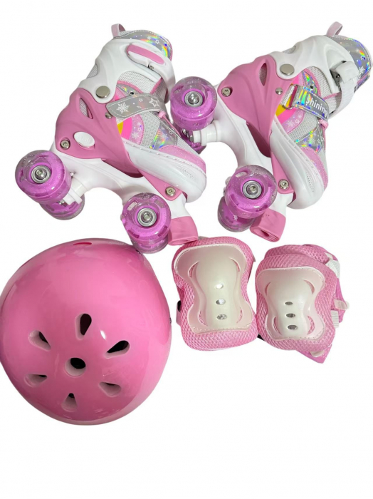 Role Copii 4 Roti Tip Patine, Set Protectie – Model Stabil si Reglabil - Roz [1]