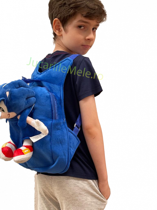 Rucsac din plus de tip ghiozdanel pentru copii Albastru Ariciul Sonic [3]