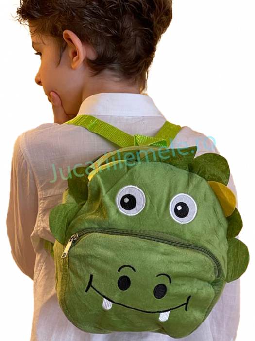 Rucsac din plus de tip ghiozdanel pentru copii Verde cu Dinozaurul Vesel [4]