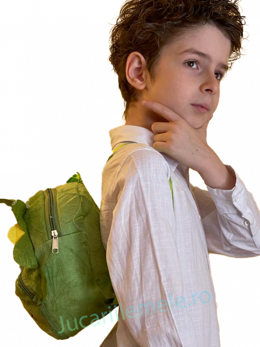 Rucsac din plus de tip ghiozdanel pentru copii Verde cu Dinozaurul Vesel [2]