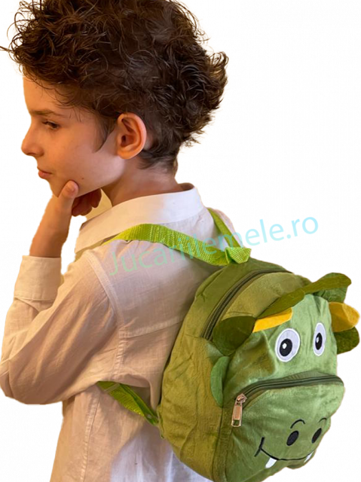 Rucsac din plus de tip ghiozdanel pentru copii Verde cu Dinozaurul Vesel [3]