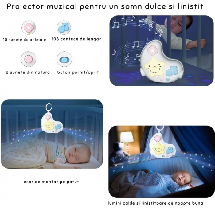 Salteluta cu proiector, Bluetooth, pian, sunete si melodii incantatoare [2]