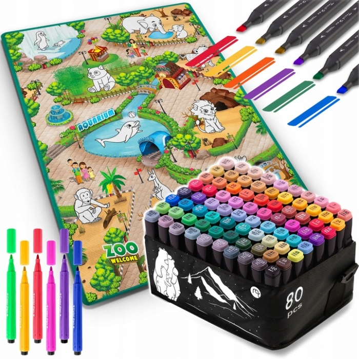 Salteluta de joaca 120 x 92 x 0.3 cm si un set de 80 markere colorate Ricokids - Zoo [1]