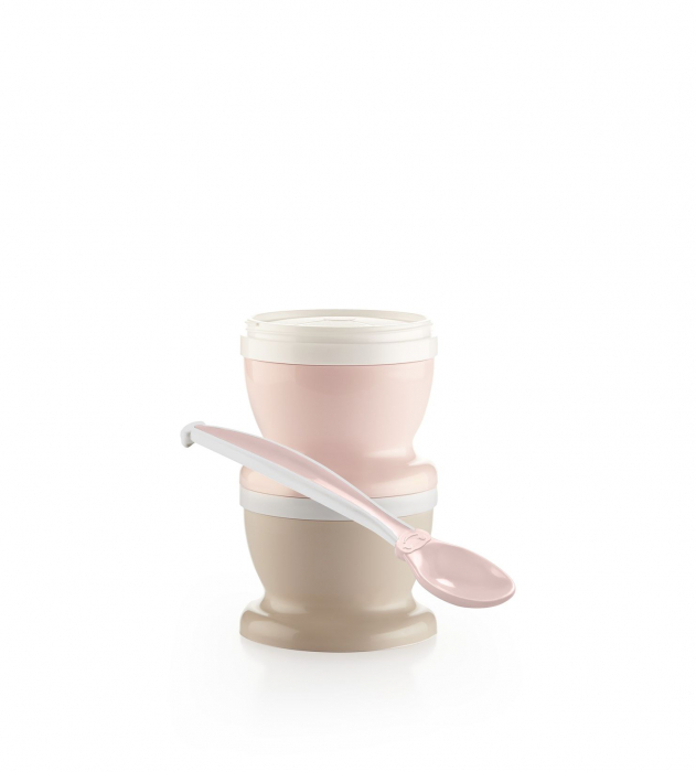 Set 2 recipiente cu capac si lingurita Thermobaby Powder Pink [1]