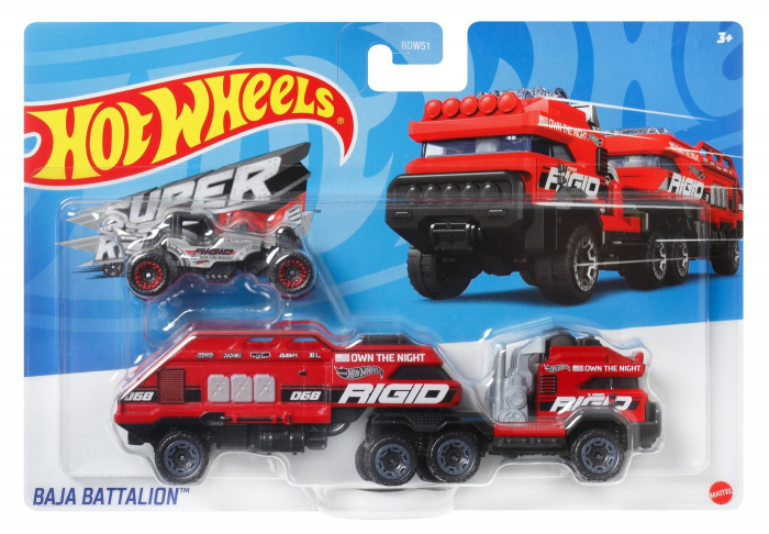 Set Camion Si Masina Sport Hot Wheels Baja Battalion Rosu [1]