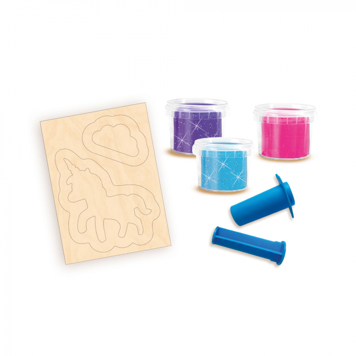 Set creativ copii cu unicorni din lemn si plastilina cu sclipici [3]