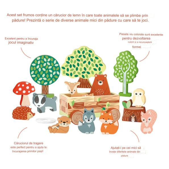 Jucarie Montessori Set cu piese din lemn animale de padure, Orange Tree Toys [4]