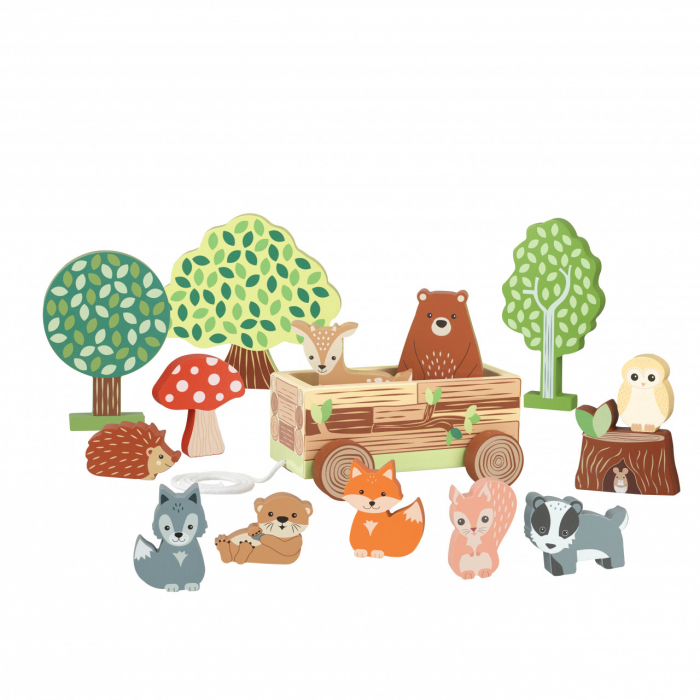 Jucarie Montessori Set cu piese din lemn animale de padure, Orange Tree Toys [3]