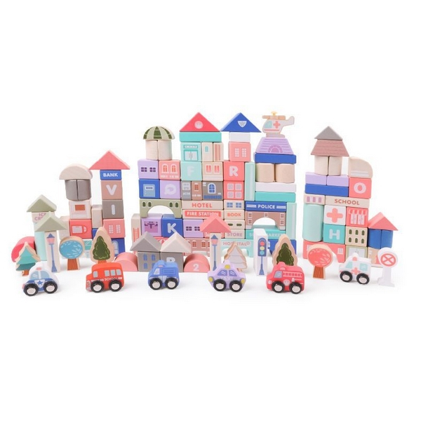 Set cuburi de constructii creative Ecotoys HM015220, din lemn, 115 blocuri [1]