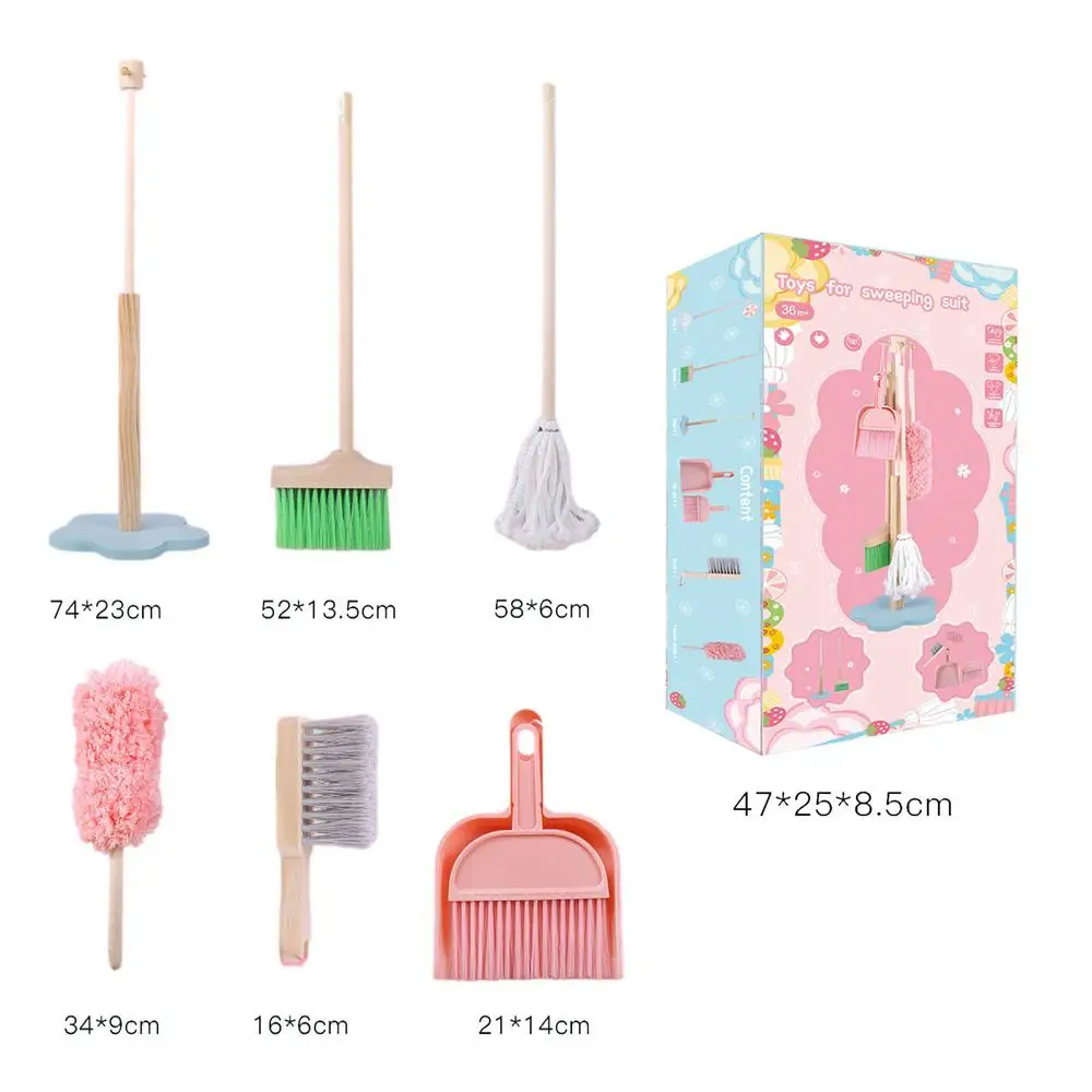 Set Curățenie Copii - Mop, Faras, Pămătuf de Praf, Mătură și Suport [2]
