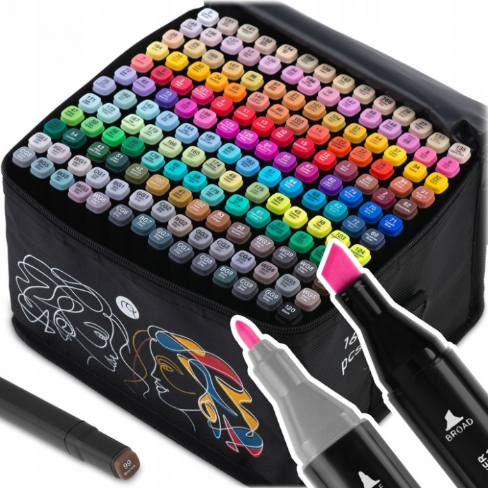 Set de 168 markere colorate cu alcool, varf dublu, Nukido NK-914 [1]