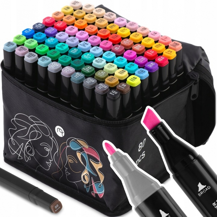 Set de 80 markere colorate cu alcool, varf dublu, Nukido NK-912 [1]