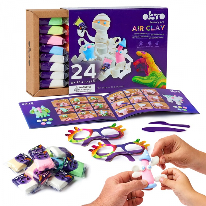 Set de Creatie Air Clay, Okto, 24 culori - White&Pastel [2]