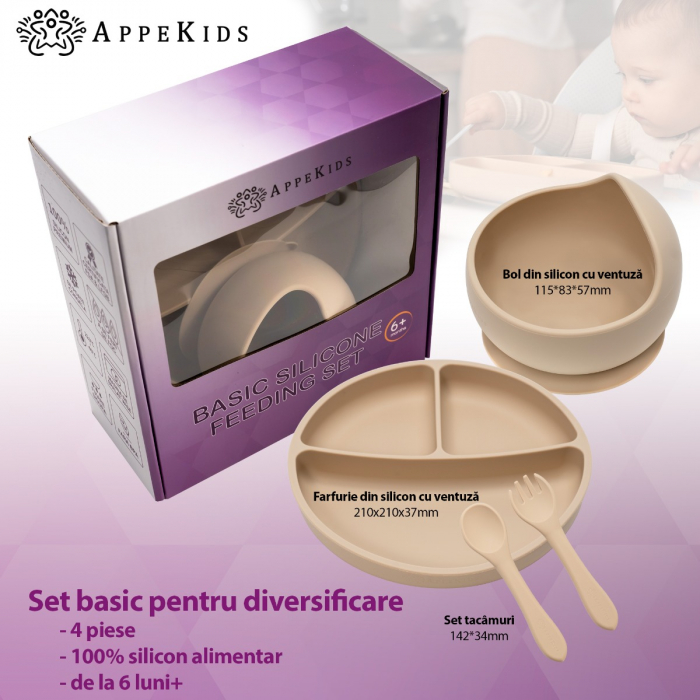 Set Diversificare, AppeKids, 100% Silicon, Basic - Bubble Beige [2]