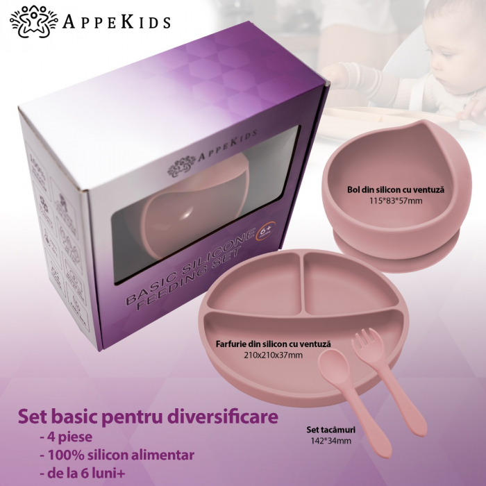 Set Diversificare, AppeKids, 100% Silicon, Basic - Old Rose [2]