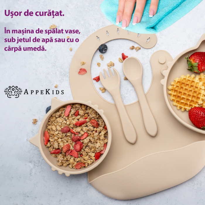 Set Diversificare, AppeKids, 100% Silicon, Kitty - Bubble Beige [4]