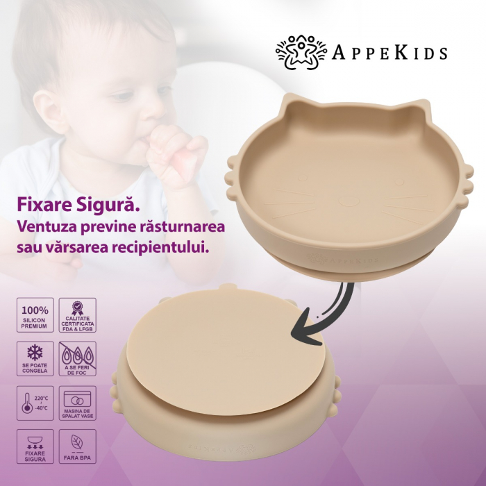 Set Diversificare, AppeKids, 100% Silicon, Kitty - Bubble Beige [3]