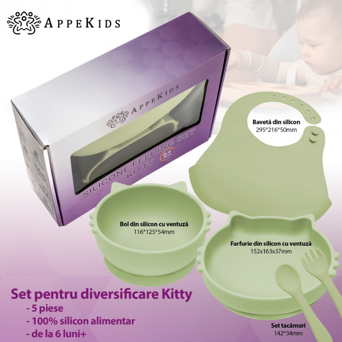 Set Diversificare, AppeKids, 100% Silicon, Kitty - Raw Green [2]