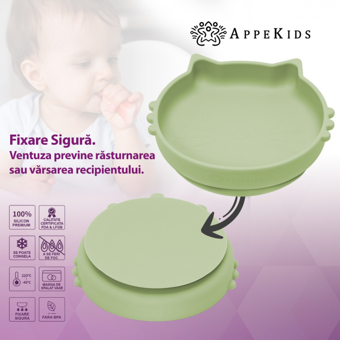 Set Diversificare, AppeKids, 100% Silicon, Kitty - Raw Green [4]