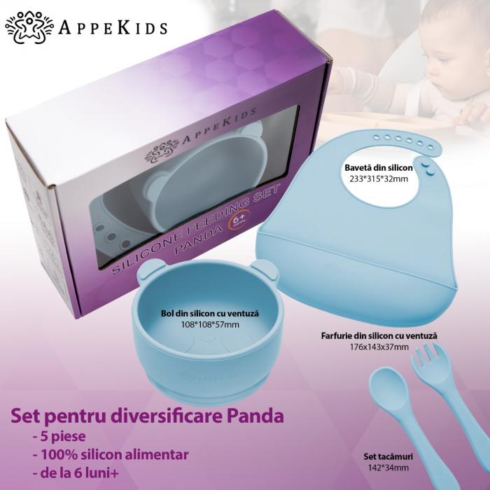 Set Diversificare, AppeKids, 100% Silicon, Panda - Aqua Blue [2]