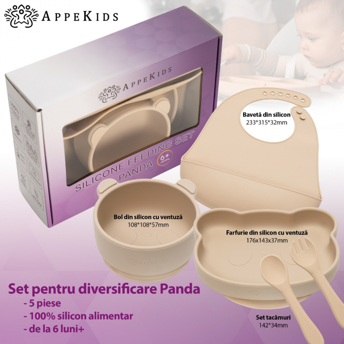Set Diversificare, AppeKids, 100% Silicon, Panda - Bubble Beige [2]