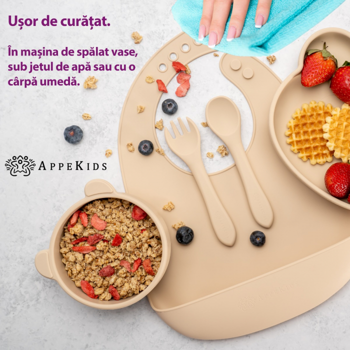 Set Diversificare, AppeKids, 100% Silicon, Panda - Bubble Beige [4]