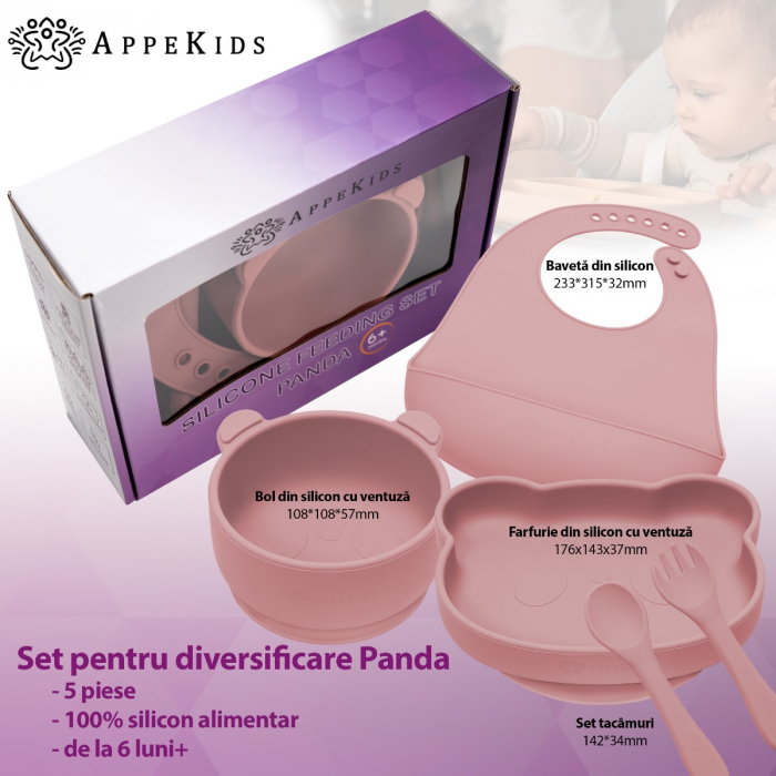 Set Diversificare, AppeKids, 100% Silicon, Panda - Old Rose [2]