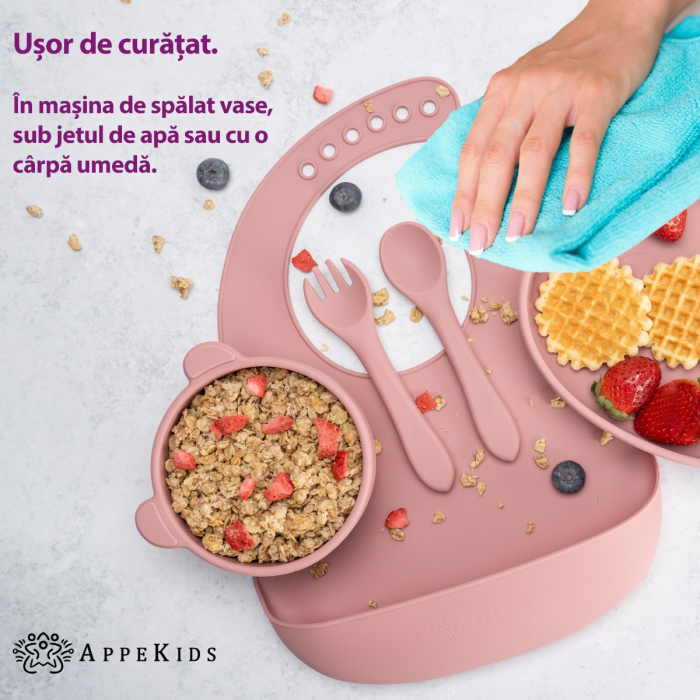 Set Diversificare, AppeKids, 100% Silicon, Panda - Old Rose [5]