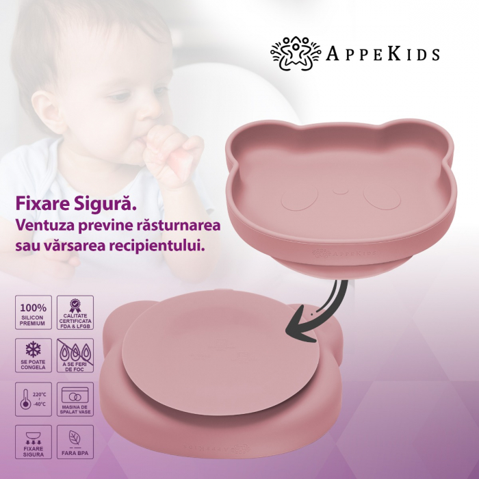 Set Diversificare, AppeKids, 100% Silicon, Panda - Old Rose [4]