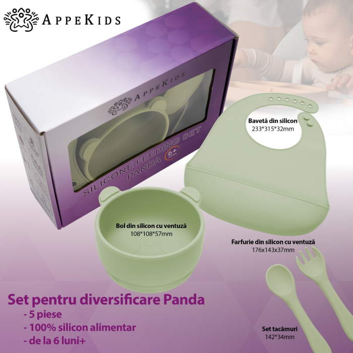 Set Diversificare, AppeKids, 100% Silicon, Panda - Raw Green [2]