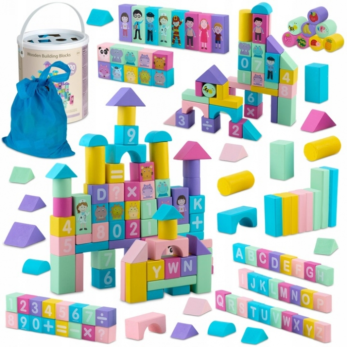 Set educational cu blocuri din lemn, 100 bucati, Ricokids RK-871 [1]