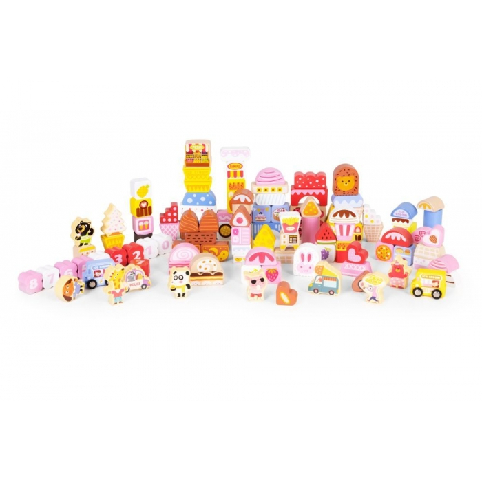 Set educational cu blocuri din lemn, 116 piese, Candy City Ecotoys ME433 [1]