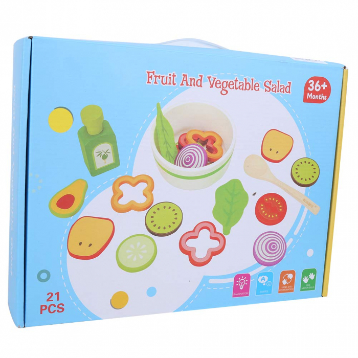 Set Joc de Rol din Lemn - Salata de Fructe și Legume, 21 Piese Multicolore pentru Bucătăria Copilului Tău [3]