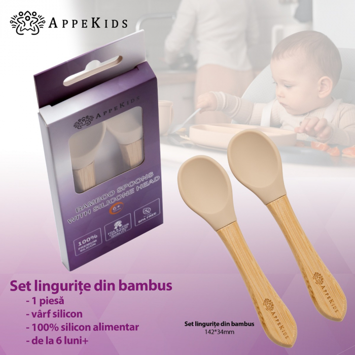Set Lingurite din bambus, AppeKids - Bubble Beige [2]
