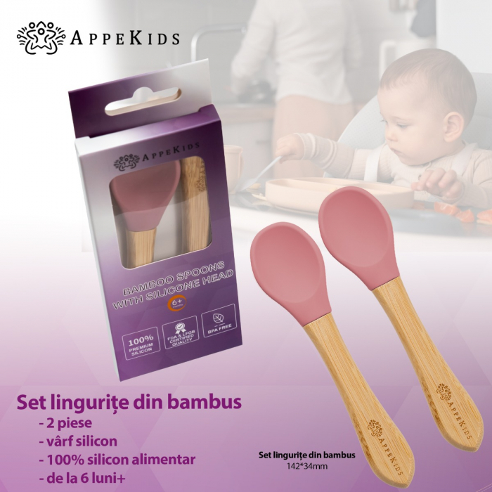 Set Lingurite din bambus, AppeKids - Old Rose [2]