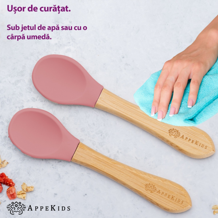 Set Lingurite din bambus, AppeKids - Old Rose [4]