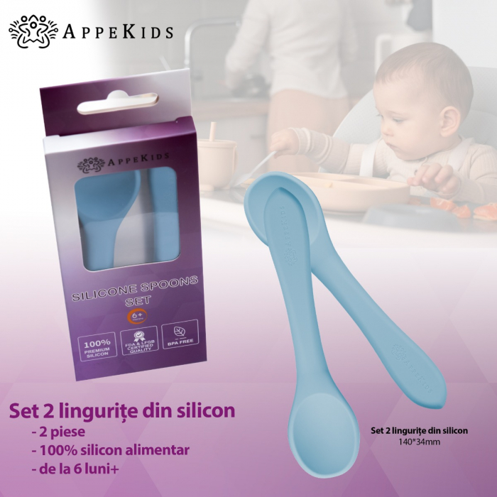 Set Lingurite din silicon, AppeKids - Aqua Blue [2]