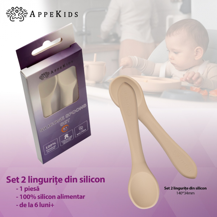 Set Lingurite din silicon, AppeKids - Bubble Beige [2]