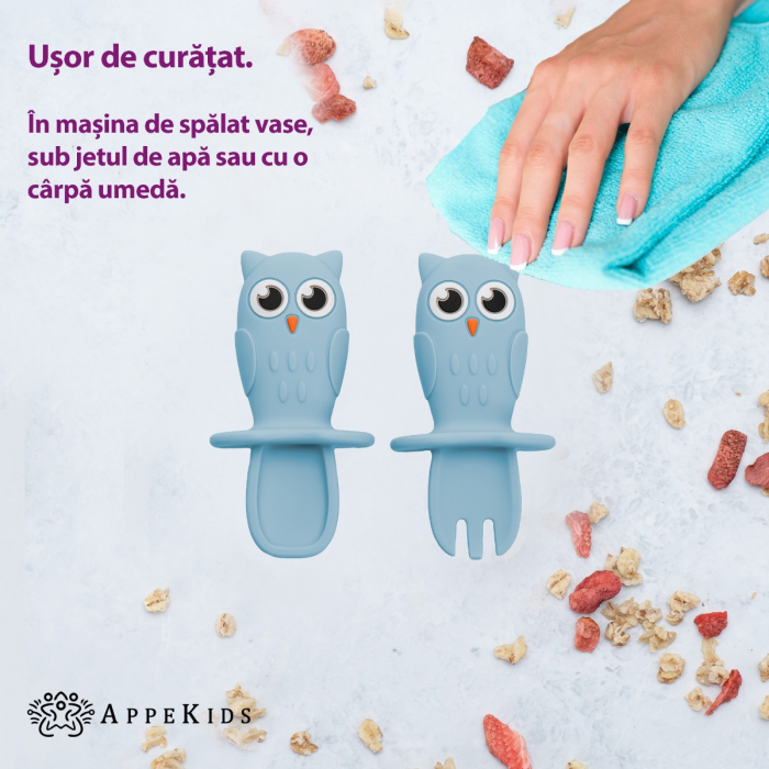 Set Tacamuri din silicon, AppeKids, OWL - Aqua Blue [3]