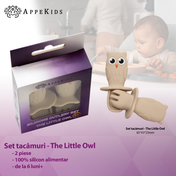 Set Tacamuri din silicon, AppeKids, OWL - Bubble Beige [2]