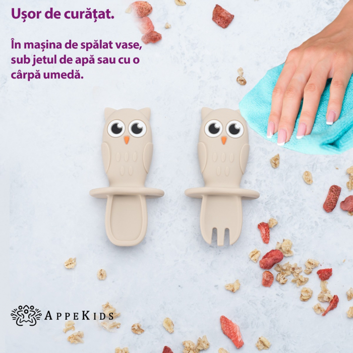 Set Tacamuri din silicon, AppeKids, OWL - Bubble Beige [3]