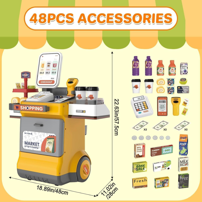 Supermarket de Jucarie pentru Copii, Set 48 Piese, Casa de Marcat, Scanner cu Lumini si Sunete, Portocaliu [6]