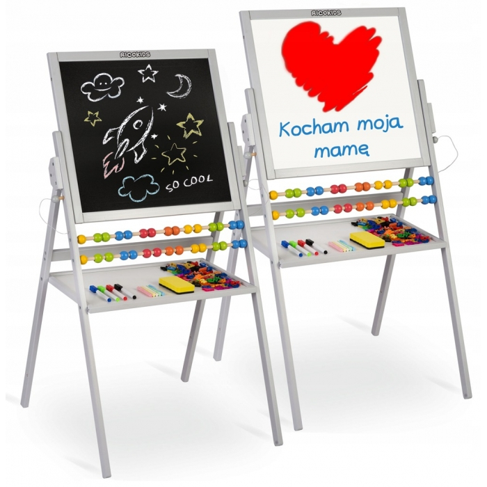 Tabla educationala cu doua fete si accesorii Ricokids RK-800, 101 x 54 x 55 cm, Gri [1]