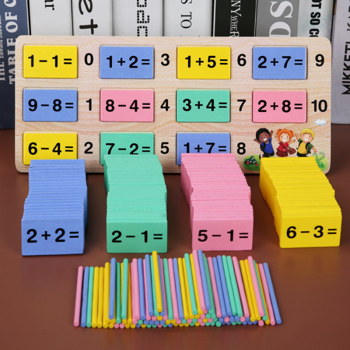 Tabla educativa 2 in 1 din lemn, invata matematica, piese de domino colorate. [4]