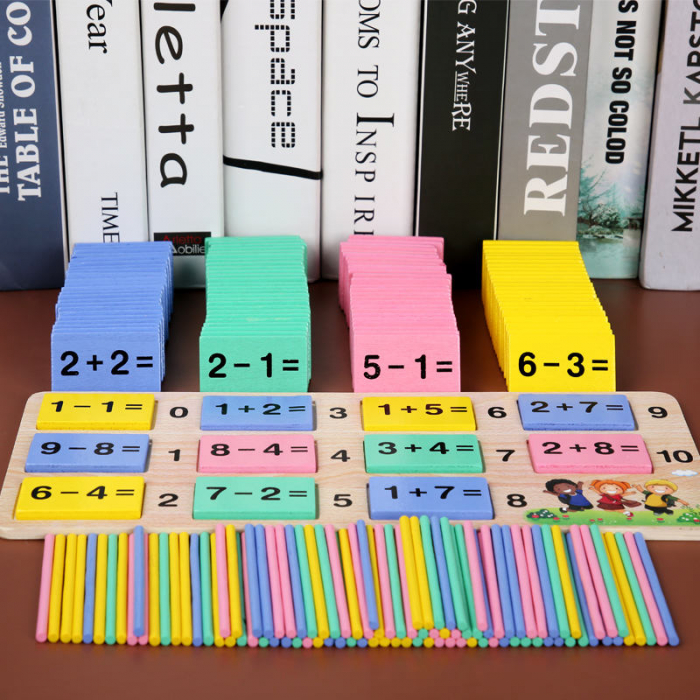 Tabla educativa 2 in 1 din lemn, invata matematica, piese de domino colorate. [3]