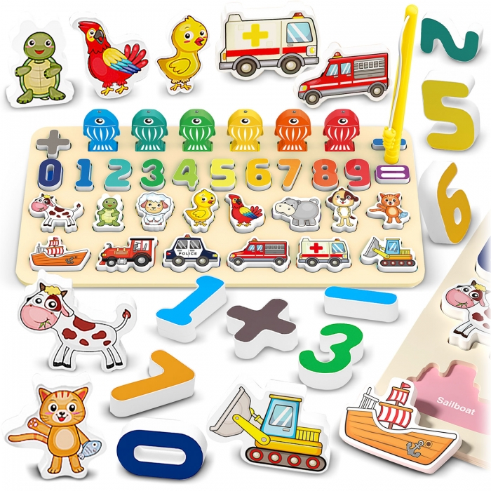Tabla educativa din lemn cu cifre, animale si vehicule Ricokids 781400  [1]