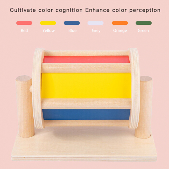 Tambur rotativ din lemn, jucarie Montessori, multicolor, cu clopotei. [4]