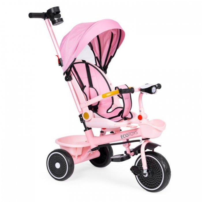 Tricicleta 2 in 1 pentru copii, scaun rotativ 360°, roti din spuma EVA, Ecotoys WQL-066-18 - Roz [1]