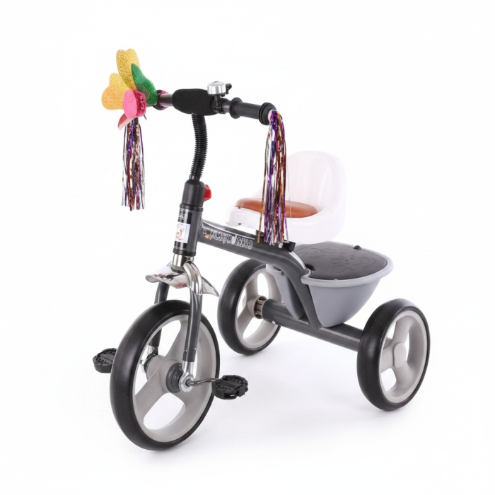 Tricicleta pentru Copii cu Morisca si Claxon, Jucarie de Exterior cu Panglici Decorative si Cos Jucarii, 2 Ani +, GRI [2]