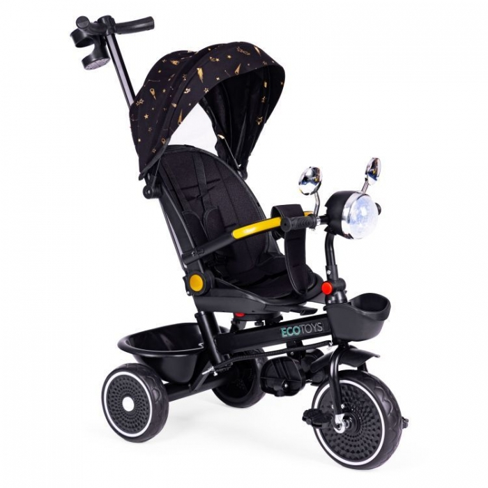 Tricicleta pentru copii, scaun rotativ 360°, roti din spuma EVA, Ecotoys WQL-186 - Negru [1]